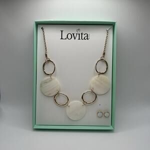 Lovita & Co. Gold & Pearl Color Statement Necklace &  Earring Set